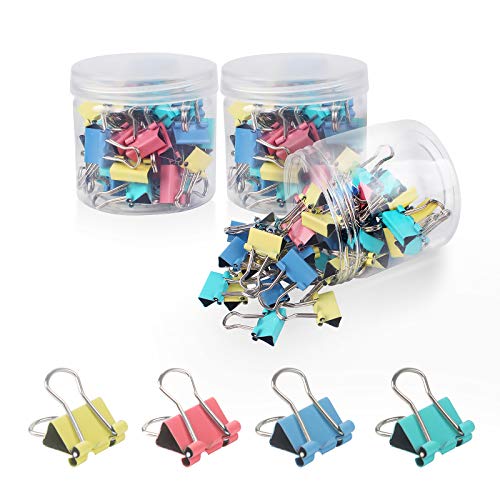 Dadabig 180 Stück Mini Binder Clips Foldback-Klammern Kleine Büroklammern bunte Metallklapp Clips Bürobedarf Klammer Binder Clips mit 3 Boxen für Schule Büro und Zuhause (15mm,zufällige Farbe) von Dadabig