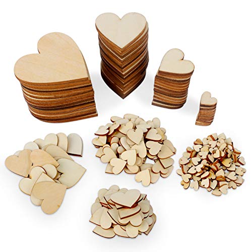 Dadabig 600 Stück Herz Holz Scheiben, Holzscheiben Streudeko unlackiert Holzherzen Verzierungen Naturholzscheiben zum basteln für DIY Hochzeit Party Geschenke Geburtztag Dekorationen (1/2/3/4 cm) von Dadabig