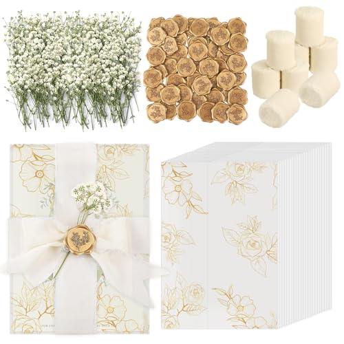 Pergamentumhüllen für 12,7 x 17,8 cm Einladungen, Hochzeitseinladungsumschläge, Blumenmuster, gefaltet, Pergamentpapier, 12,7 x 17,8 cm, 50 Stück von Dadoudou