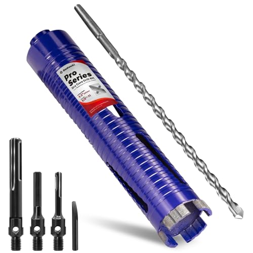 DaduoRi 5,1 cm Pro Dry Kernbohrer mit Pilotbohrer und 3 Adaptern (SDS Plus/SDS Max/1/2 Sechskant), aufgerüstete geschweißte Klingenkernbohrer für Beton mit Bewehrungsstab, Mauerwerk, Ziegel, Mörtel von DaduoRi