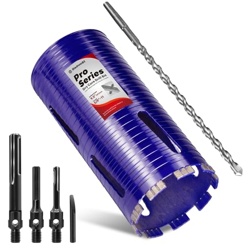 DaduoRi Pro Dry Kernbohrer mit Pilot-Bit und 3 Adaptern (SDS Plus/SDS Max/1/2 Sechskant), verbesserte, geschweißte Kernbohrer für Beton mit Bewehrung, Mauerwerk, Ziegel, Mörtel, 24,1 cm Tiefe, 5/8 von DaduoRi
