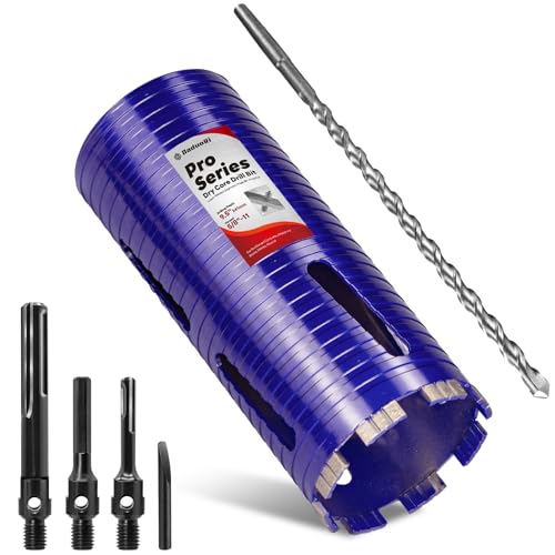 DaduoRi Pro Dry Kernbohrer mit Pilot-Bit und 3 Adaptern (SDS Plus/SDS Max/1/2 Sechskant), verbesserte Klingenkern-Bits für Beton mit Bewehrung, Mauerwerk, Ziegel, Mörtel, 24,1 cm Tiefe, 5/8-Zoll-11 von DaduoRi