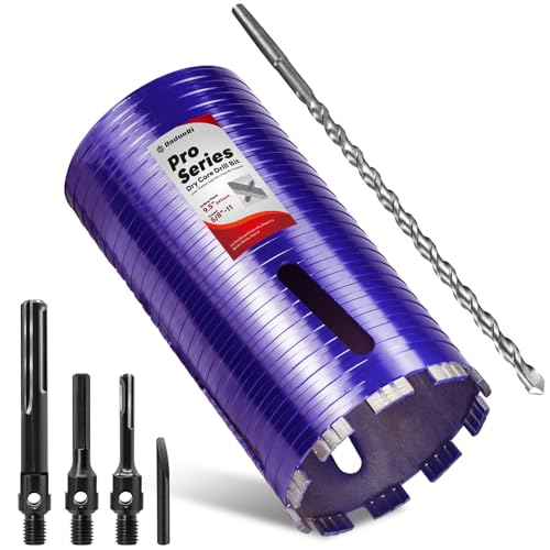 DaduoRi Pro Dry Kernbohrer mit Zentrierbohrer und 3 Adaptern (SDS Plus/SDS Max/1/2 Sechskant), verbesserte geschweißte Klingenkernbohrer für Beton mit Bewehrung, Mauerwerk, Ziegel, Mörtel – 24,1 cm von DaduoRi