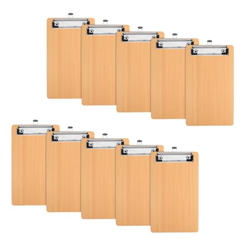 10 Stück Klemmbrett Holz, Wooden Clipboard, Schreibbrett Klemmbrett, Klemmbrettmappe, Klemmbretter mit Metallklemme und AufhäNgeöSe, Hellbraun Zwischenablage für Schule, Büro, Restaurant (48K) von Daelesr