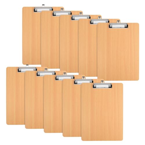 10 Stück Klemmbrett Holz, Wooden Clipboard, Schreibbrett Klemmbrett, Klemmbrettmappe, Klemmbretter mit Metallklemme und AufhäNgeöSe, Hellbraun Zwischenablage für Schule, Büro, Restaurant (A4) von Daelesr