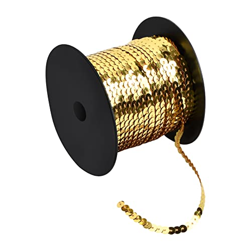 100 Yards Pailletten Rolle, 6mm Bunte Paillette Trim, Flache Glitzerborte für DIY Handwerk, Pailletten Bänder für Kleid Dekorieren Schmuck Ornament Stirnband Tanzbekleidungen Armband (Hell Gold) von Daelesr