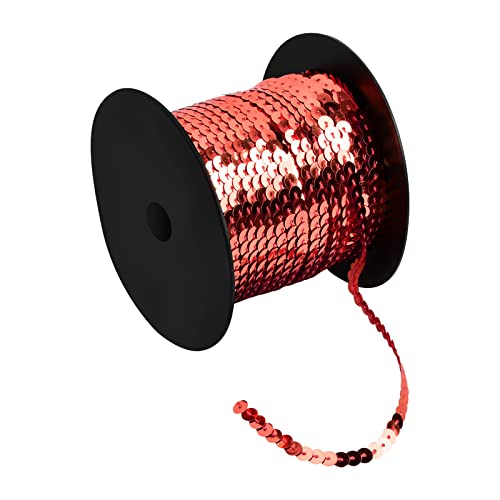 100 Yards Pailletten Rolle, 6mm Bunte Paillette Trim, Flache Glitzerborte für DIY Handwerk, Pailletten Bänder für Kleid Dekorieren Schmuck Ornament Stirnband Tanzbekleidungen Armband (Rot) von Daelesr