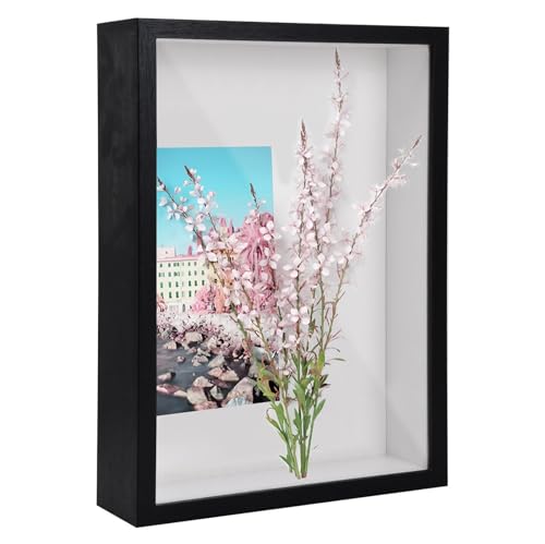 3D Bilderrahmen zum Befüllen A4, Schattenbox Vitrine Rahmen, 3D Tief Objektrahmen mit Transparente Acrylplatte Rahmen, Hölzern 3D Rahmen für Medaillen Blumen Foto Erinnerungsstücke (Schwarz 5CM) von Daelesr