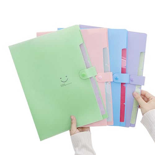 4 Stück Fächermappe A4, Dokumentenordner 5 Tasche, Aktenordner Dokument Ordner Tragbar, Sammelmappe A4 mit 4 Etikettenaufklebern(Lächeln) von Daelesr