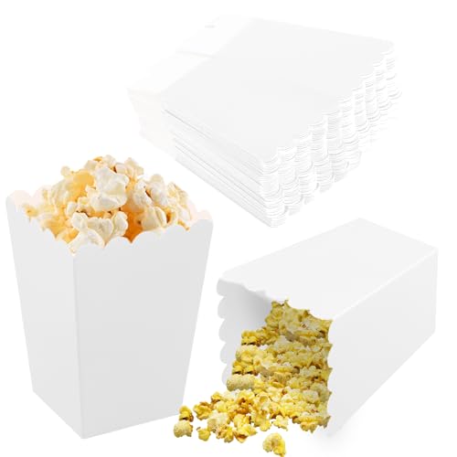 50 Stück Popcorn Boxen Klein, 4 Farben popcorn Tüten Pappe popcorn-Kartons, 5,5x7,5x10,7cm Snacks Süßigkeiten Behälter für Geburtstagsfeier Familienfeier Kinoabende (Weiß) von Daelesr