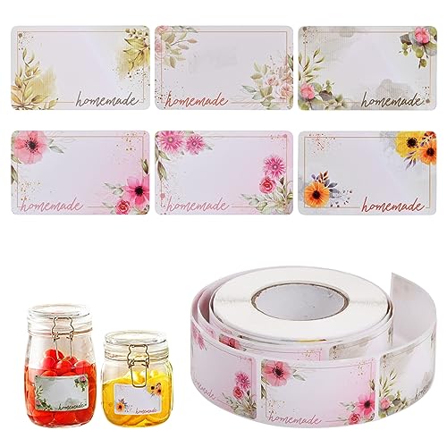 500 Stück klebeetiketten zum Beschriften mit Blumensiegel, Marmeladen Etiketten Weihnachten, 3x5cm, Handmade Aufkleber Klein, Etiketten Selbstklebend Ablösbar für Marmeladengläser Geschenk Flaschen von Daelesr