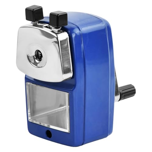 Anspitzer Metall mit Kurbel, Manuelle Spitzmaschine, Bleistiftspitzer mit Behälter, Kurbelanspitzer für Schreibtisch, Bleistift, Kinder, Schule, Büro (Blau) von Daelesr