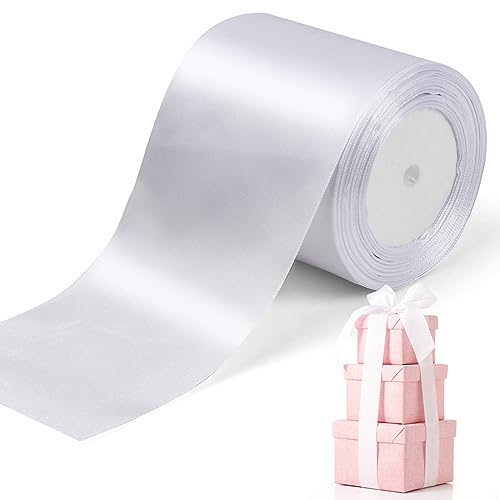 Schleifenband Hochzeit Breit 10cm x 20/22m, Satinband Geschenkband Schleifenband, Ribbon Weihnachten, Stoffband Ringelband, Dekoband Satin für Weihnachtsdeko Geburtstag Party Basteln Verpackung (Weiß) von Daelesr