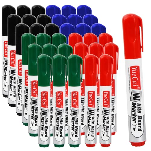 Whiteboard Marker, 12 Stück Whiteboard Stifte Abwischbar, Folienstift Abwischbar, Rot Blau Schwarz Rot Stift, Rundspitze ca.2-3mm Linienbreite, Dry Erase Markers für Büro, Zuhause, Schule (36) von Daelesr