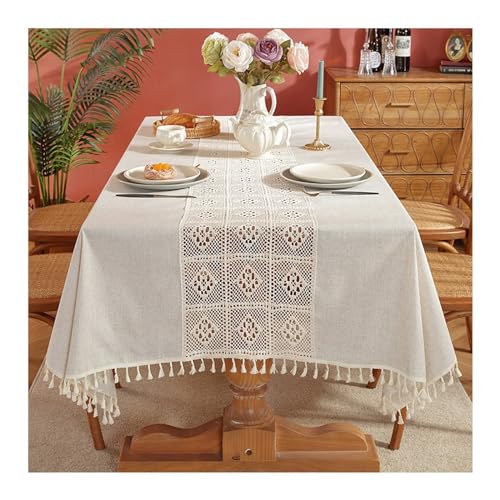 Daesar Tischdecke Quadratisch 140x140CM, Tischtuch Outdoor Polyester Landhausstil Spitze mit Geometrie Motiv Tafeldecken Tischdecken Abwaschbar für Draußen Wetterfest Beige Daesar Tischdecke Quadratisch 140x140CM, Tischtuch Outdoor Polyester Landhausstil Spitze mit Geometrie Motiv Tafeldecken Tischdecken Abwaschbar für Draußen Wetterfest Beige von Daesar