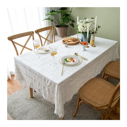 Daesar Tischtuch 140x200CM Outdoor, Tischdecke Abwaschbar Weiß Einfarbig mit Pompons Französisch Tischdecken für Draußen Garten Party Wetterfest Daesar Tischtuch 140x200CM Outdoor, Tischdecke Abwaschbar Weiß Einfarbig mit Pompons Französisch Tischdecken für Draußen Garten Party Wetterfest von Daesar