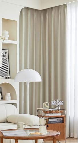 Daesar Vorhänge mit Haken Blickdicht 2er Set 107x229CM, Verdunklungsvorhänge Beige Leinenoptik Einfach Modern Schiebengardinen Kinderzimmer Schlafzimmer von Daesar