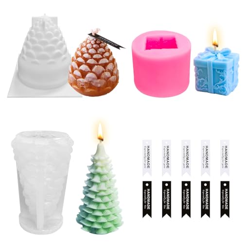 Kerzenformen Silikon, 3PCS Kerzengießform Weihnachten, Silikonformen Gießformen Weihnachten, Kerzenform Weihnachtsbaum mit 10 Etiketten für DIY Duftkerze, Handarbeit Ornamentt von Dafencar