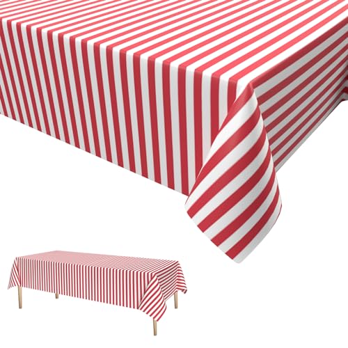 2PCS Party Tischdecke Rote Weiß,Zirkus Party Tischdecken Einweg Tischdecke aus Kunststoff Bierbank Tischdecke Kindergeburtstag Karneval Thema Party Dekorationen 137 * 274cm von Dagelar