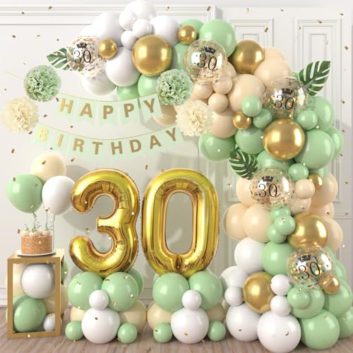 30 Geburtstag Deko Grün Gold, Luftballons Girlande mit Happy Birthday Banner, 30. Geburtstag Konfetti Luftballons für Männer Frauen 30. Geburtstag Party Dekoration von Dagelar