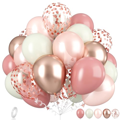 Luftballons Rosa Roségold, 30 Stück Retro Rosa Creme Elfenbeinweiß Helium Ballon mit Metallic Roségold Konfetti Ballons, Nude Ballons für Boho Hochzeit Mädchen Frau Geburtstag Deko Baby Shower Dusche von Dagelar