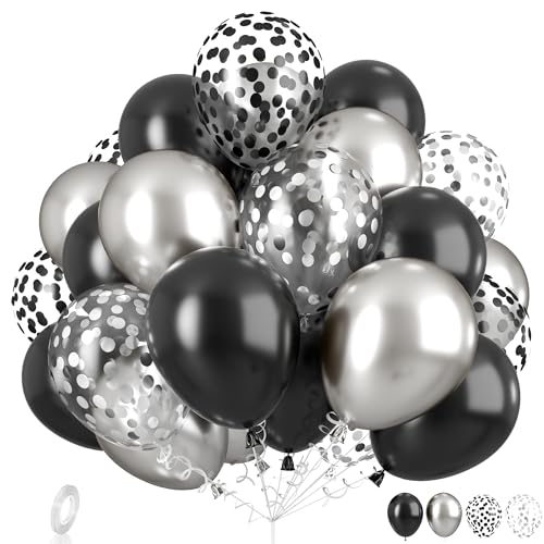 Dagelar Schwarz Silber Luftballons, 30PCS Helium Ballons Metallic Silber Schwarz mit Schwarz und Silber Konfetti Ballons für Mann Junge Geburtstag Hochzeit Abschluss Neujahr Silvester Party Deko von Dagelar