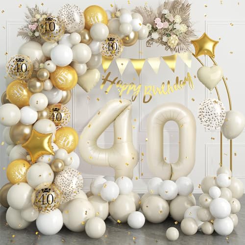 40 Geburtstag Deko Beige Gold,40.Geburtstag Luftballons Girlande mit Luftballon 40 Geburtstag,Happy Birthday Banner,Konfetti Luftballons für Mann Frauen 40 Jahre Geburtstag Party Dekoration von Dagelar