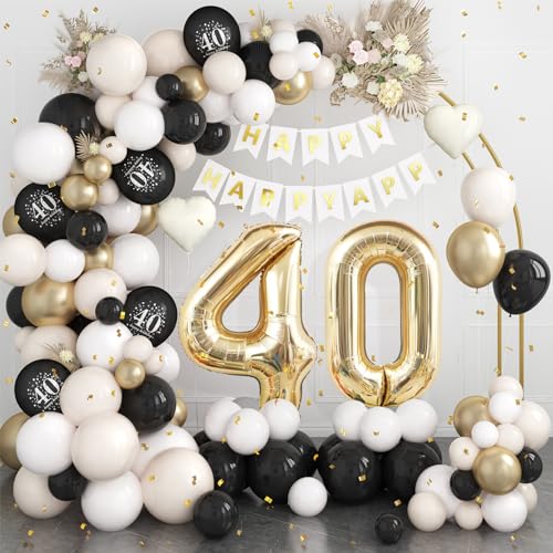 40 Geburtstag Deko Schwarz Gold,40.Geburtstag Luftballons Girlande mit Luftballon 40 Geburtstag,Happy Birthday Banner,Konfetti Luftballons für Mann Frauen 40 Jahre Geburtstag Party Dekoration von Dagelar