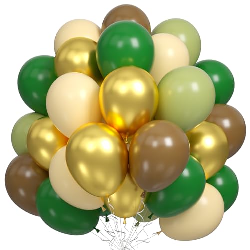 Luftballons Grün Beige Braun, 60 Stück Safari Dschungel Ballons, Dunkelgrün Salbeigrün Gold Helium Ballons Cream Kaffee Latex Ballons für Wild One Geburtstag Hochzeit Babyparty JGA Jungle Party Deko von Dagelar