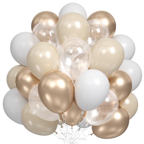 Luftballons Beige Weiß, 60 Stück Creme Weißsand Klar Helium Ballon mit Metallic Champagner Gold Party Ballons Nude Ballons für Boho Hochzeit, Geburtstag Party Dekoration, Babyparty, Baby Shower von Dagelar