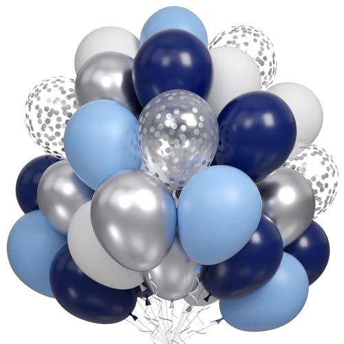 Luftballons Blau Silber, 60 Stück Marineblau Pastellblau Weiß Helium Ballon mit Metallic Silber Konfetti Party Ballons für Geburtstag Hochzeit Verlobung Babyparty Dekoration von Dagelar