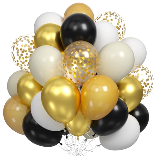 Luftballons Schwarz Beige Gold, 60 Stück Schwarz Sandweiß Perlgold Helium Ballon mit Metallic Gold Konfetti Party Ballons für Geburtstag Hochzeit Verlobung Babyparty Dekoration von Dagelar