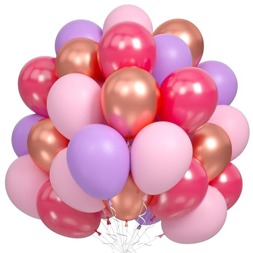 Luftballons Lila Rosa, 60 Stück Hot Pink Rosa Violett Latex Ballon mit Metallisches Roségold Helium Ballons für Mädchen Frau Geburtstag Hochzeit Brautdusche Baby Party Prinzessinnen Dekorationen von Dagelar