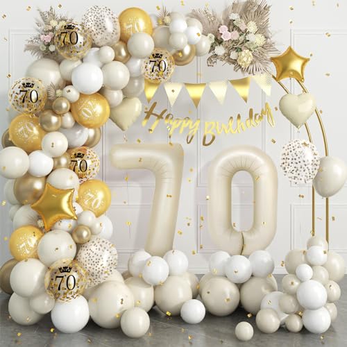 70 Geburtstag Deko Beige Gold,70.Geburtstag Luftballons Girlande mit Luftballon 70 Geburtstag,Happy Birthday Banner,Konfetti Luftballons für Mann Frauen 70 Jahre Geburtstag Party Dekoration von Dagelar