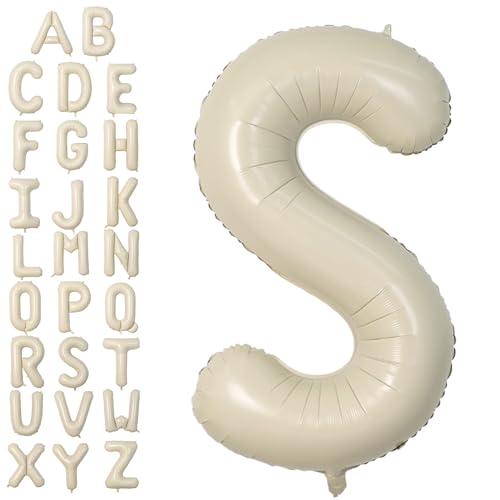 Buchstabe S Luftballon Beige,40 Zoll XXL Groß Sandweiß A-Z Alphabet Folienballon,Einzelne Aluminium S Wort Luftballons Helium für Geburtstag, Jahrestag, Baby Dusche, Hochzeit Party Supplies Deko von Dagelar