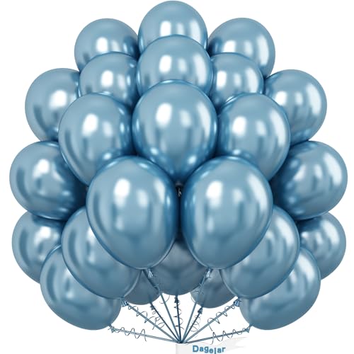 Dagelar Luftballons Metallic Blau, 50 Stück 10 Zoll Chrom Hellblau Latex Party Glänzende Ballons, Metallisches Chrom Baby Blau Helium Ballons für Geburtstag Taufe Babyparty Hochzeit Abschluss Deko von Dagelar