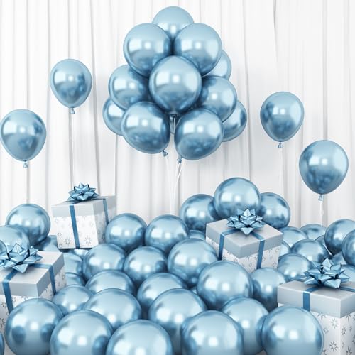 Dagelar Luftballons Metallic Blau, 60 Stück 5 Zoll Chrom Hellblau Latex Party Glänzende Ballons, Mini Metallisches Chrom Baby Blau Helium Ballons für Geburtstag Taufe Babyparty Hochzeit Abschluss Deko von Dagelar