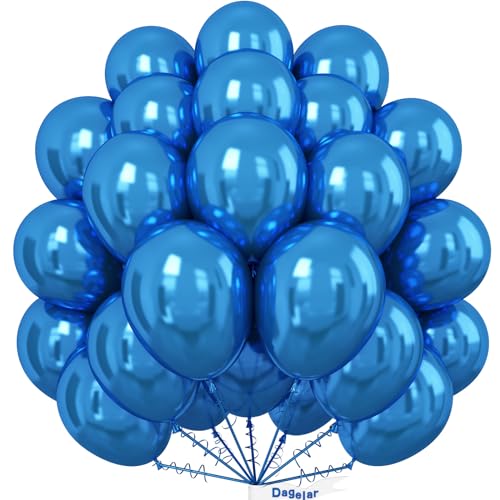 Dagelar Luftballons Metallic Blaues, 50 Stück 10 Zoll Chrom Blau Party Glänzende Ballons, Metallic Blau Helium Ballon für Jungen Geburtstag Hochzeit Kinder Baby Shower Jahrestag Party Dekorationen von Dagelar