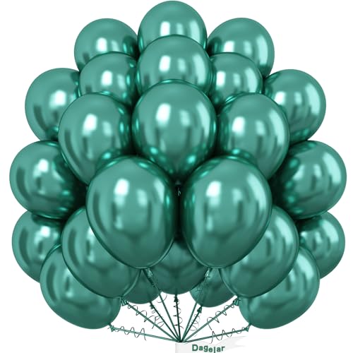 Dagelar Luftballons Metallic Grün, 50 Stück 10 Zoll Chrom Dunkelgrün Party Glänzende Ballons, Metallisches Grün Helium Ballon für Geburtstag Hochzeit Babyparty Abschluss Karneval Weihnachts Deko von Dagelar