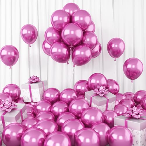 Dagelar Luftballons Metallic Hot Pink, 60 Stück 5 Zoll Chrom Heißes Rosa Party Glänzende Ballons, Mini Metallisches Rosenrot Helium Ballons für Geburtstag Hochzeit Babyparty Abschluss Weihnachts Deko von Dagelar