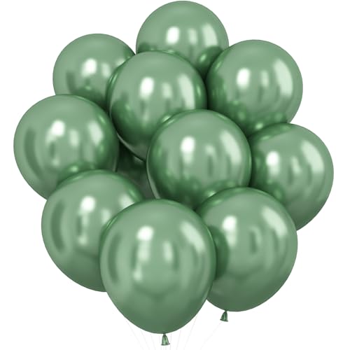 Dagelar Luftballons Metallic Salbeigrün, 30 Stück 12 Zoll Chrom Retro Grüne Party Glänzende Ballons, Metallic Olivgrün Helium Ballon für Geburtstag Hochzeit Babyparty Safari Jubiläum Party Deko von Dagelar
