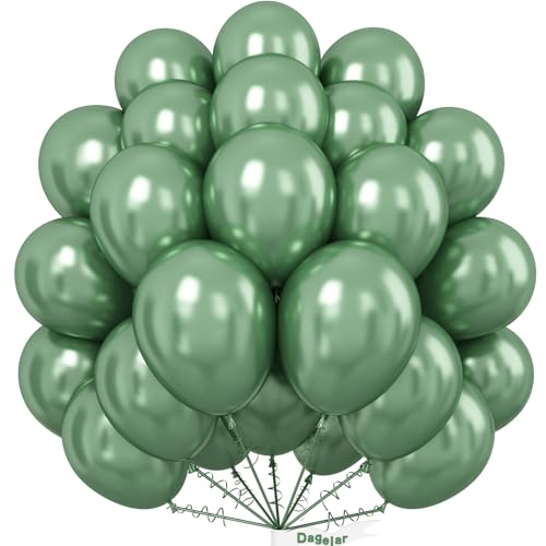 Dagelar Luftballons Metallic Salbeigrün, 50 Stück 10 Zoll Chrom Retro Grüne Party Glänzende Ballons, Metallic Olivgrün Helium Ballon für Geburtstag Hochzeit Babyparty Safari Jubiläum Party Deko von Dagelar