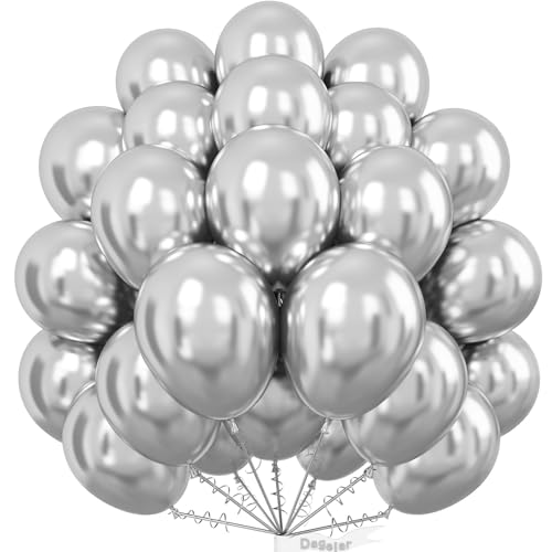 Dagelar Luftballons Metallic Silber, 50 Stück 10 Zoll Chrom Silber Party Glänzende Ballons, Metallisches Silber Helium Ballons für Geburtstag Hochzeit Babyparty Taufe Abschluss Weihnachts Deko von Dagelar