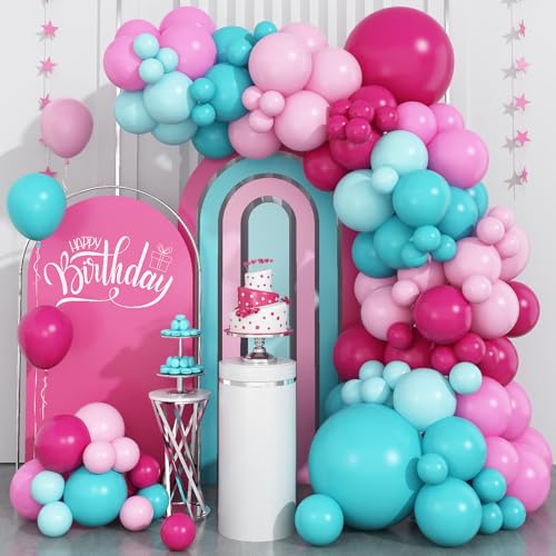 Hot Pink and Teal Balloon Arch Garland Kit, Rose Red Teal Blue Pastel Pink Turquoise Latex Balloon for Birthday Baby Shower Wedding Anniversary Party Decorations Supplies von Dagelar