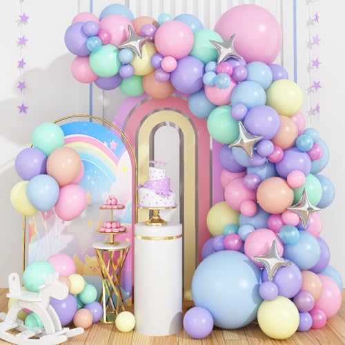 Luftballon Girlande Pastell, Macaron Luftballons, Luftballons Pastellfarben Lila Rosa Grün Gelb Orangefarbene, Pastell Ballon Girlande für Mädchen Geburtstag Party Babyparty Hochzeit Bunte Deko von Dagelar