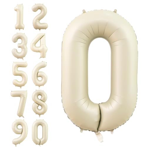Zahlen Luftballon Beige,40 Zoll Nummer 0 Helium Luftballon,Groß Sand Weiß Folienballon Zahl 0 Geburtstagsdeko für Junge Mädchen Mann Frau Geburtstags Jubiläum Party Deko von Dagelar