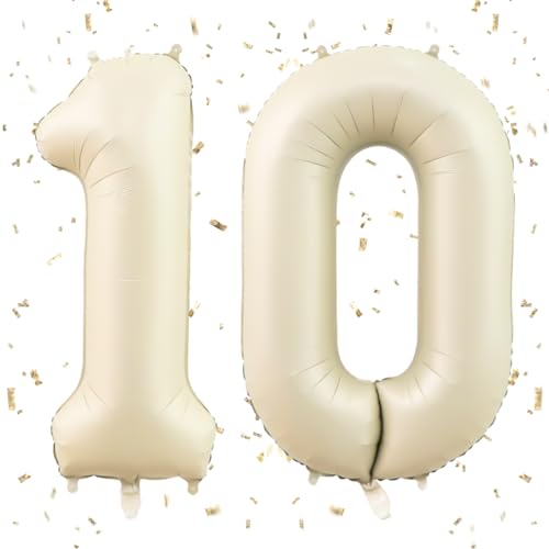 Zahlen Luftballons Geburtstag 10 Beige,XXL Sand Weiß Folienballon Nummer 10,40Zoll Creme Helium Zahlenballon,Luftballon 10. Geburtstag für Mädchen Junge Geburtstags Jubiläum Party Deko von Dagelar