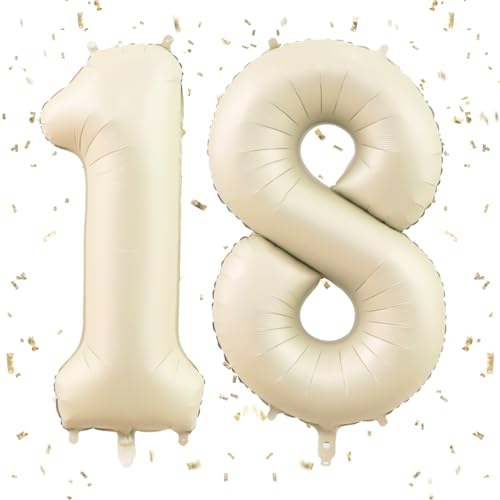 Zahlen Luftballons Geburtstag 18 Beige,XXL Sand Weiß Folienballon Nummer 18,40Zoll Creme Helium Zahlenballon,Luftballon 18. Geburtstag für Mädchen Junge Geburtstags Jubiläum Party Deko von Dagelar