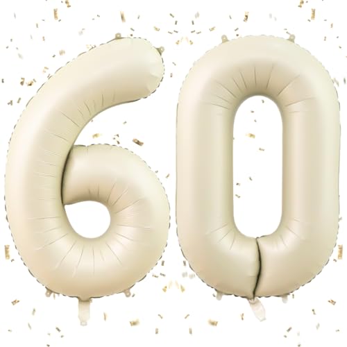 Zahlen Luftballons Geburtstag 60 Beige,XXL Sand Weiß Folienballon Nummer 60,40Zoll Creme Helium Zahlenballon,Luftballon 60. Geburtstag für Männer Frauen Geburtstags Jubiläum Party Deko von Dagelar