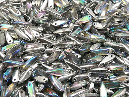 50stk Tschechische Press Glasperlen Klein Dagger Beads 3x10mm,Crystal Silver Rainbow von Dagger Small
